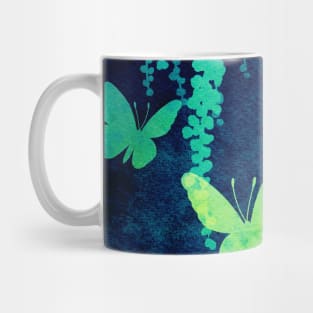 Wisteria and Butterflies Negative Painting Blue and Green Mug